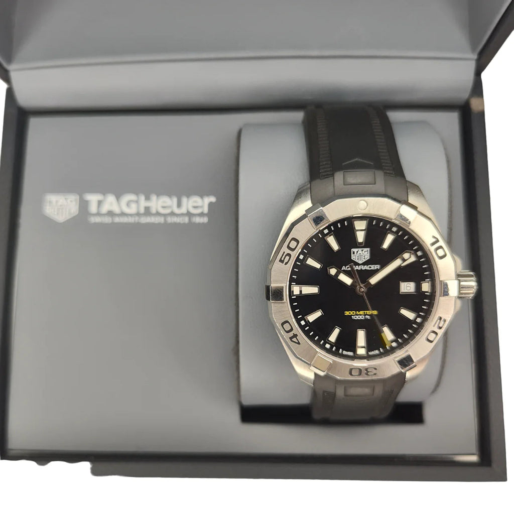 Tag Heuer Aquaracer Quartz Black Dial Black Rubber Strap Watch for Men -  WBD1110.FT8021
