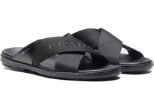 Load image into Gallery viewer, Prada Nylon Tape Crisscross Slides Black Leather (Men's)