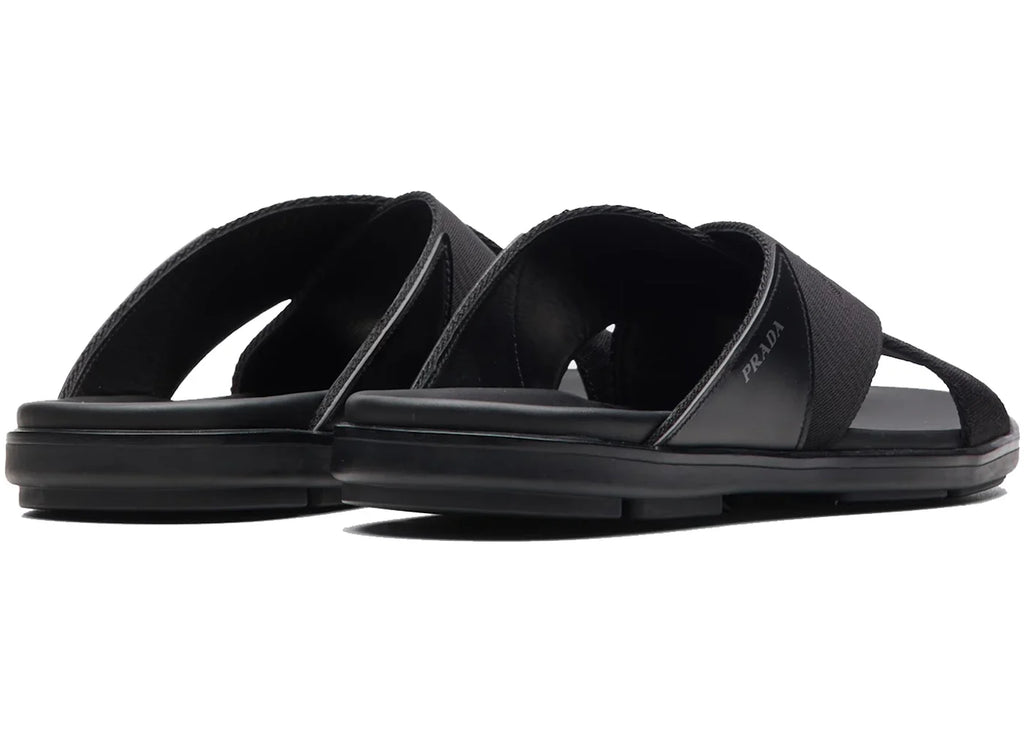 Prada Nylon Tape Crisscross Slides Black Leather (Men's)