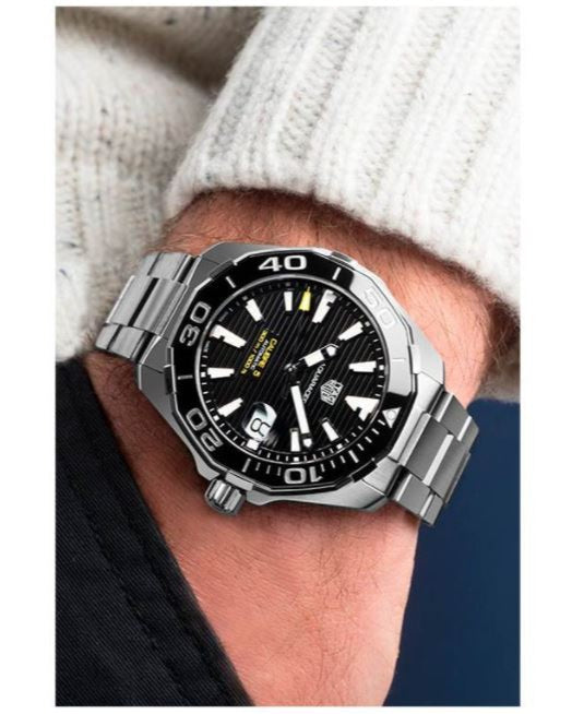 Tag Heuer Aquaracer Automatic Black Dial Silver Steel Strap Watch for Men - WAY211A.BA0928