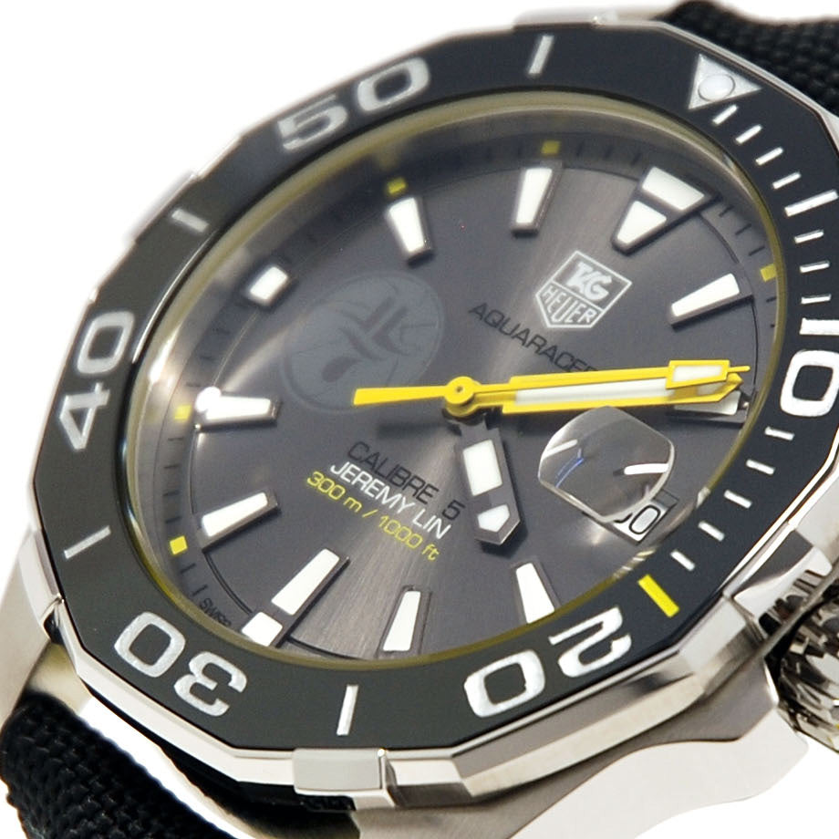 Tag Heuer Aquaracer Jeremy Lin Special Edition Grey Dial Black Nylon Strap Watch for Men - WAY211F.FC6362