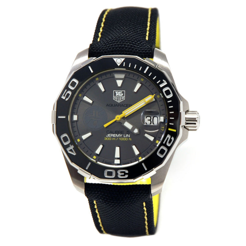 Tag Heuer Aquaracer Jeremy Lin Special Edition Grey Dial Black Nylon Strap Watch for Men - WAY211F.FC6362