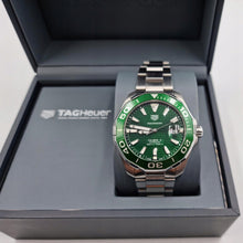 Load image into Gallery viewer, Tag Heuer Aquaracer Calibre 5 Green Dial Silver Steel Strap Watch for Men - WAY201S.BA0927