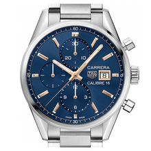 Load image into Gallery viewer, Tag Heuer Carrera Automatic Chronograph Blue Dial Silver Steel Strap Watch for Men - CBK2115.BA0715