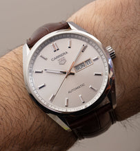 Load image into Gallery viewer, Tag Heuer Carrera Day Date Silver Dial Brown Leather Strap Watch for Men - WBN2011.FC6484