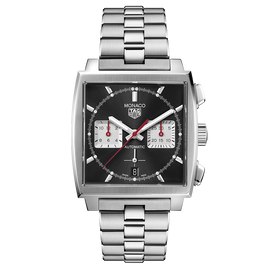 Tag Heuer Monaco Automatic Chronograph Black Dial Silver Steel Strap Watch for Men - CBL2113.BA0644
