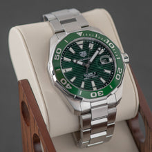 Load image into Gallery viewer, Tag Heuer Aquaracer Calibre 5 Green Dial Silver Steel Strap Watch for Men - WAY201S.BA0927