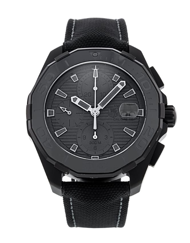 Tag Heuer Aquaracer Automatic Chronograph Special Edition Titanium Grey Dial Black Leather Strap Watch for Men - CAY218B.FC6370