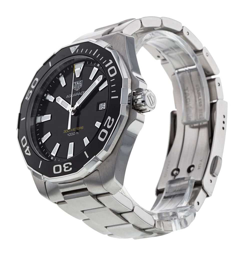 Tag Heuer Aquaracer Quartz Black Dial Silver Steel Strap Watch for Men - WAY101A.BA0746