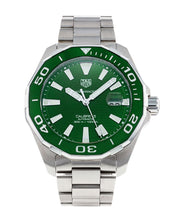 Load image into Gallery viewer, Tag Heuer Aquaracer Calibre 5 Green Dial Silver Steel Strap Watch for Men - WAY201S.BA0927