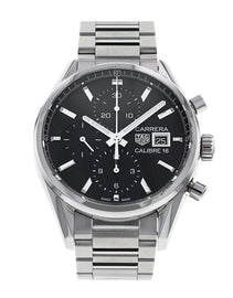 Tag Heuer Carrera Automatic Chronograph Black Dial Silver Steel Strap Watch for Men - CBK2110.BA0715