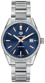 Tag Heuer Carrera Quartz Diamonds Blue Dial Silver Steel Strap Watch for Women - WAR1114.BA0601