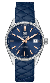 Tag Heuer Carrera Quartz Diamonds Blue Dial Blue Leather Strap Watch for Women - WAR1114.FC6391