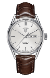 Tag Heuer Carrera Calibre 5 Automatic White Dial Brown Leather Strap Watch for Men - WAR201B.FC6291