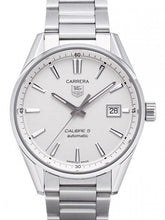 Load image into Gallery viewer, Tag Heuer Carrera Automatic Caliber 5 White Dial Silver Steel Strap Watch for Men - WAR211B.BA0782