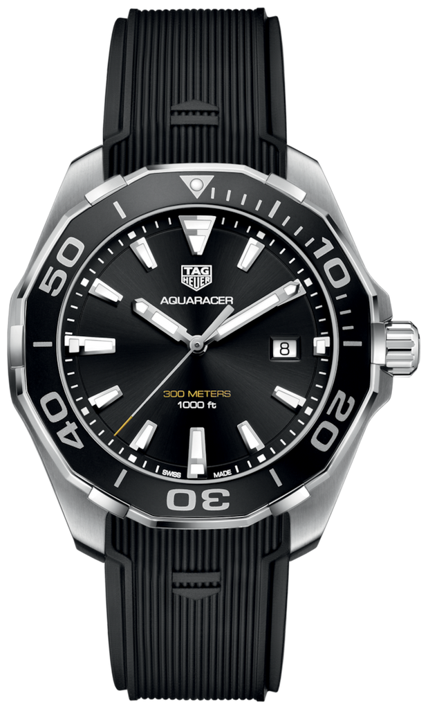Tag Heuer Aquaracer Quartz Black Dial Black Rubber Strap Watch for Men -  WAY101A.FT6141
