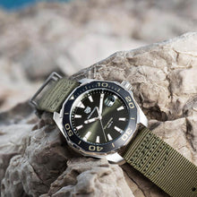 Load image into Gallery viewer, Tag Heuer Aquaracer Black Dial Khakhi Green NATO Strap Watch for Men - WAY101E.FC8222
