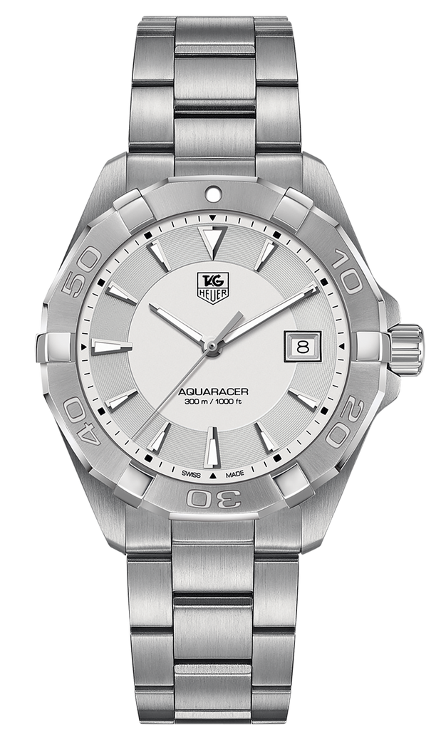 Tag Heuer Aquaracer Quartz White Dial Silver Steel Strap Watch for Men - WAY1111.BA0928