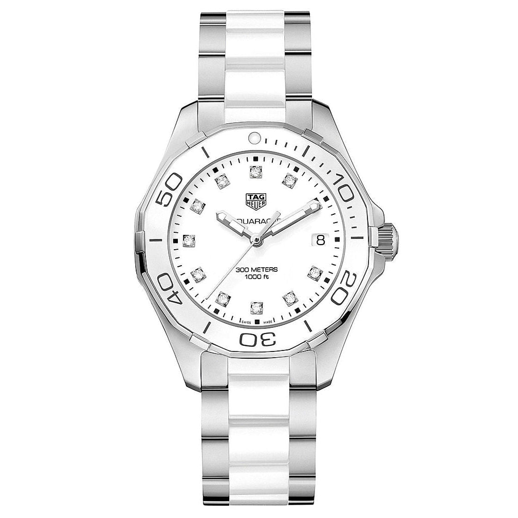Tag Heuer Aquaracer Diamonds White Dial Two Tone Steel Strap Watch for Women - WAY131D.BA0914