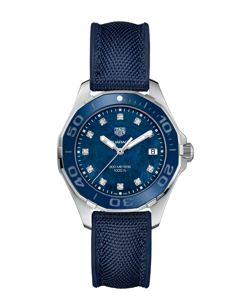 Tag Heuer Aquaracer Quartz Mother of Pearl Blue Dial Blue NATO Strap Watch for Women - WAY131L.FT6091