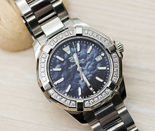 Load image into Gallery viewer, Tag Heuer Aquaracer Quartz Diamonds Black Dial Silver Steel Strap Watch for Women - WAY131P.BA0748