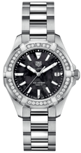 Load image into Gallery viewer, Tag Heuer Aquaracer Quartz Diamonds Black Dial Silver Steel Strap Watch for Women - WAY131P.BA0748