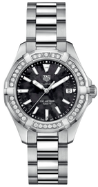 Tag Heuer Aquaracer Quartz Diamonds Black Dial Silver Steel Strap Watch for Women - WAY131P.BA0748