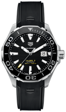 Load image into Gallery viewer, Tag Heuer Aquaracer Calibre 5 Automatic Black Dial Black Rubber Strap Watch for Men - WAY201A.FT6142