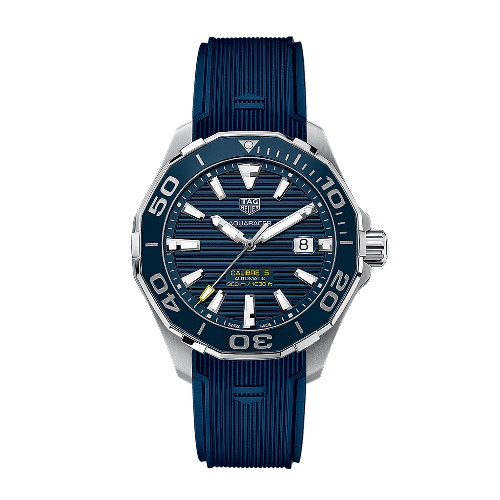 Tag Heuer Aquaracer Calibre 5 Automatic Blue Dial Blue Rubber Strap Watch for Men - WAY201B.FT6150