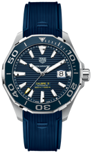 Load image into Gallery viewer, Tag Heuer Aquaracer Calibre 5 Automatic Blue Dial Blue Rubber Strap Watch for Men - WAY201B.FT6150