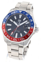 Load image into Gallery viewer, Tag Heuer Aquaracer GMT Caliber 7 Pepsi Black Dial Silver Steel Strap Watch for Men - WAY201F.BA0927