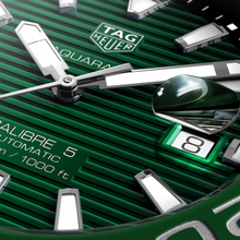 Load image into Gallery viewer, Tag Heuer Aquaracer Calibre 5 Green Dial Silver Steel Strap Watch for Men - WAY201S.BA0927