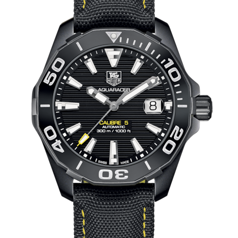 Tag Heuer Aquaracer Calibre 5 Automatic Black Dial Black Nylon Strap Watch for Men - WAY218A.FC6362