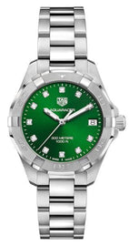 Tag Heuer Aquaracer Diamonds Emerald Green Dial Silver Steel Strap Watch for Women - WBD1316.BA0740