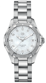Tag Heuer Aquaracer Diamonds Mother of Pearl Dial Silver Steel Strap Watch for Women - WBD131B.BA0748