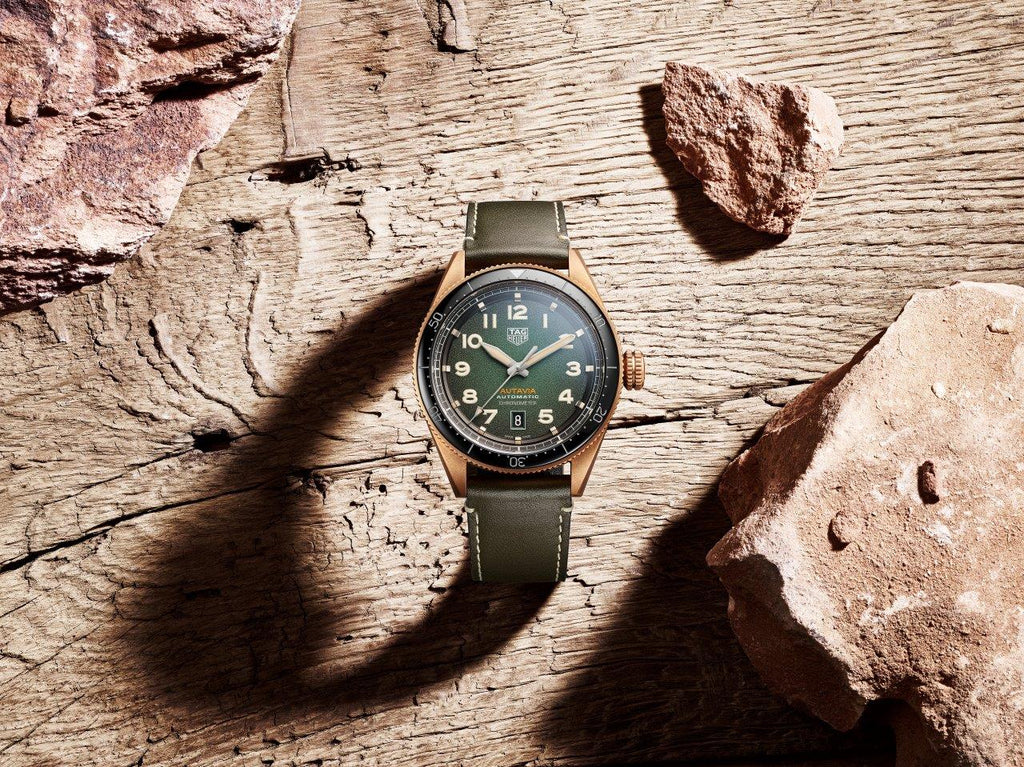Tag Heuer Autavia Calibre 5 Automatic Olive Green Dial Green Leather Strap Watch for Men - WBE5190.FC8268