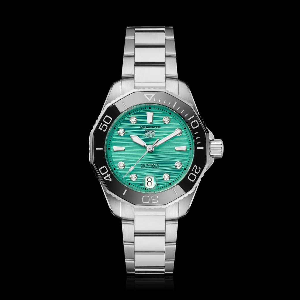 Tag Heuer Aquaracer Professional 300 Automatic Diamonds Green Dial Silver Steel Strap Watch for Women - WBP231K.BA0618