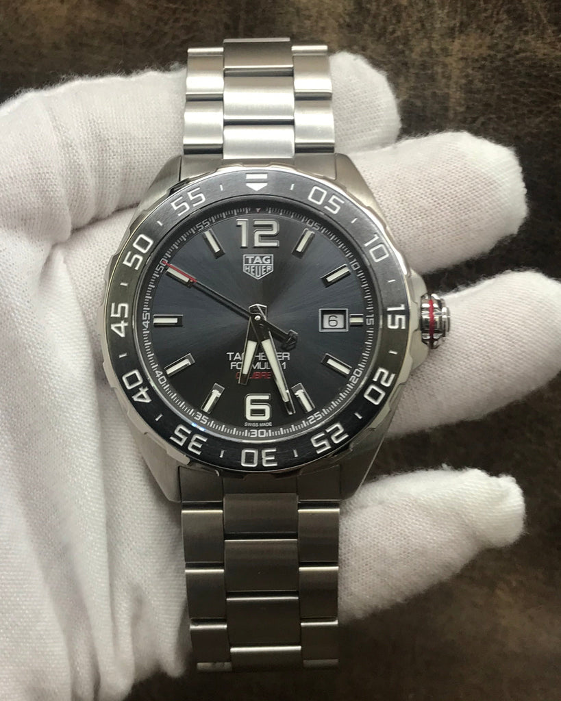 Tag Heuer Formula 1 Calibre 5 Chronograph Anthracite Dial Silver Steel Strap Watch for Men - WAZ2011.BA0842