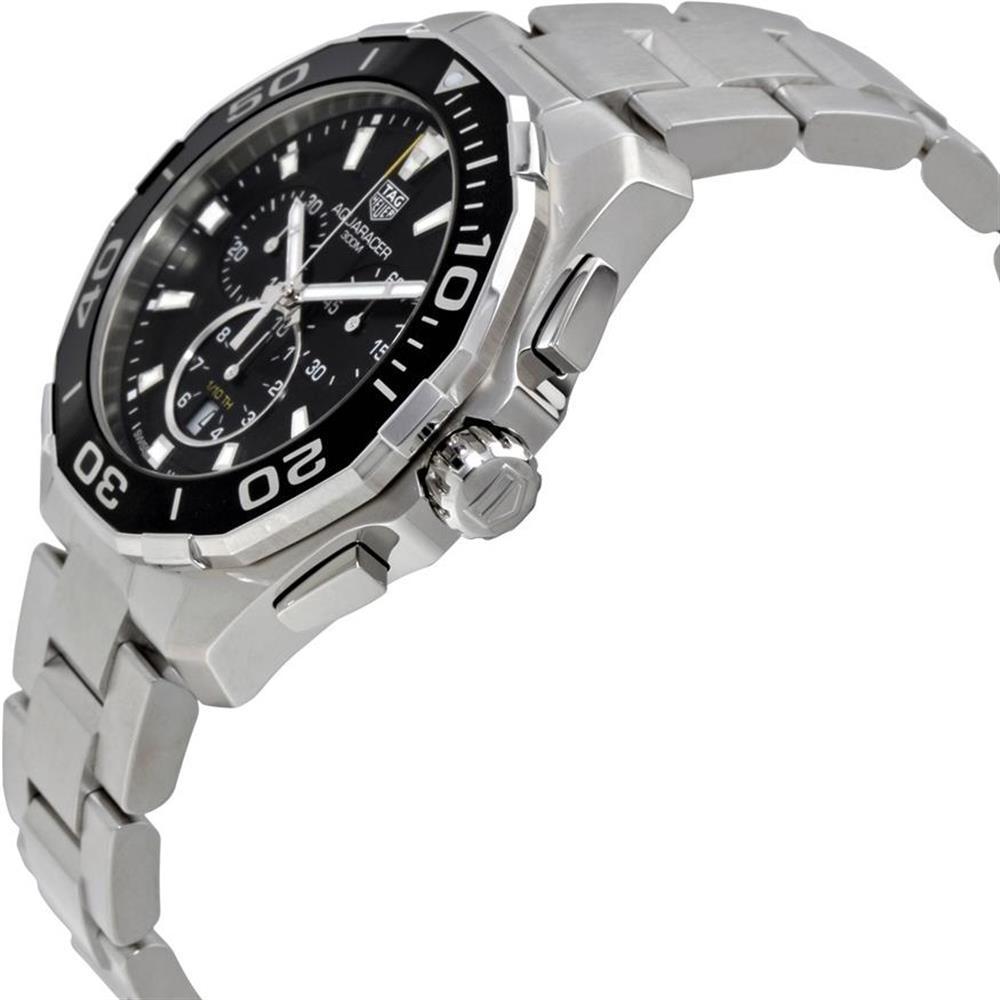 Tag Heuer Aquaracer Quartz Chronograph Black Dial Silver Steel Strap Watch for Men - CAY111A.BA0927