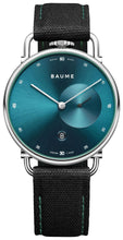 Load image into Gallery viewer, Baume &amp; Mercier Baume Stainless Steel Green Dial Black Cotton Strap Date Quartz Mens Watch M0A10684