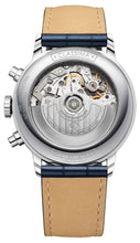 Load image into Gallery viewer, Baume &amp; Mercier Classima Automatic Chronograph Stainless Steel Blue Leather Strap Silver Dial Date Mens Watch M0A10330