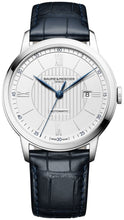 Load image into Gallery viewer, Baume &amp; Mercier Classima Automatic Silver-Tone Dial Blue Leather Strap Date Mens Watch MOA10333