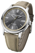 Load image into Gallery viewer, Baume &amp; Mercier Classima Automatic Stainless Steel Gray Dial Beige Textile Strap Date Mens Watch M0A10695