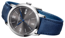 Load image into Gallery viewer, Baume &amp; Mercier Classima Automatic Stainless Steel Gray Dial Blue Canvas Strap Date Mens Watch M0A10608