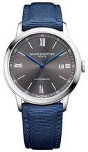 Load image into Gallery viewer, Baume &amp; Mercier Classima Automatic Stainless Steel Gray Dial Blue Canvas Strap Date Mens Watch M0A10608