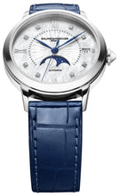 Load image into Gallery viewer, Baume &amp; Mercier Classima Automatic Stainless Steel Mother-Of-Pearl Dial Diamonds Blue Leather Strap Moonphase Date Womens Watch M0A10633