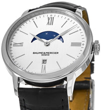 Load image into Gallery viewer, Baume &amp; Mercier Classima White Dial Black Leather Strap Moonphase Date Quartz Mens Watch MOA10219