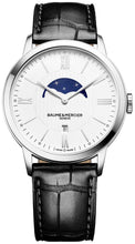 Load image into Gallery viewer, Baume &amp; Mercier Classima White Dial Black Leather Strap Moonphase Date Quartz Mens Watch MOA10219