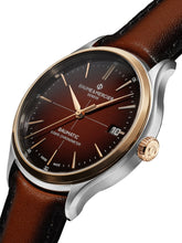 Load image into Gallery viewer, Baume &amp; Mercier Clifton Baumatic COSC Automatic Stainless Steel &amp; Rose Gold Brown Dial Brown Leather Strap Date Mens Watch M0A10713