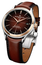 Load image into Gallery viewer, Baume &amp; Mercier Clifton Baumatic COSC Automatic Stainless Steel &amp; Rose Gold Brown Dial Brown Leather Strap Date Mens Watch M0A10713